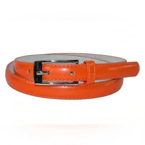 Women's Skinny Bright Orange Dress Belt Silver Tone Rectangle Buckle Small - Picture 13 of 14